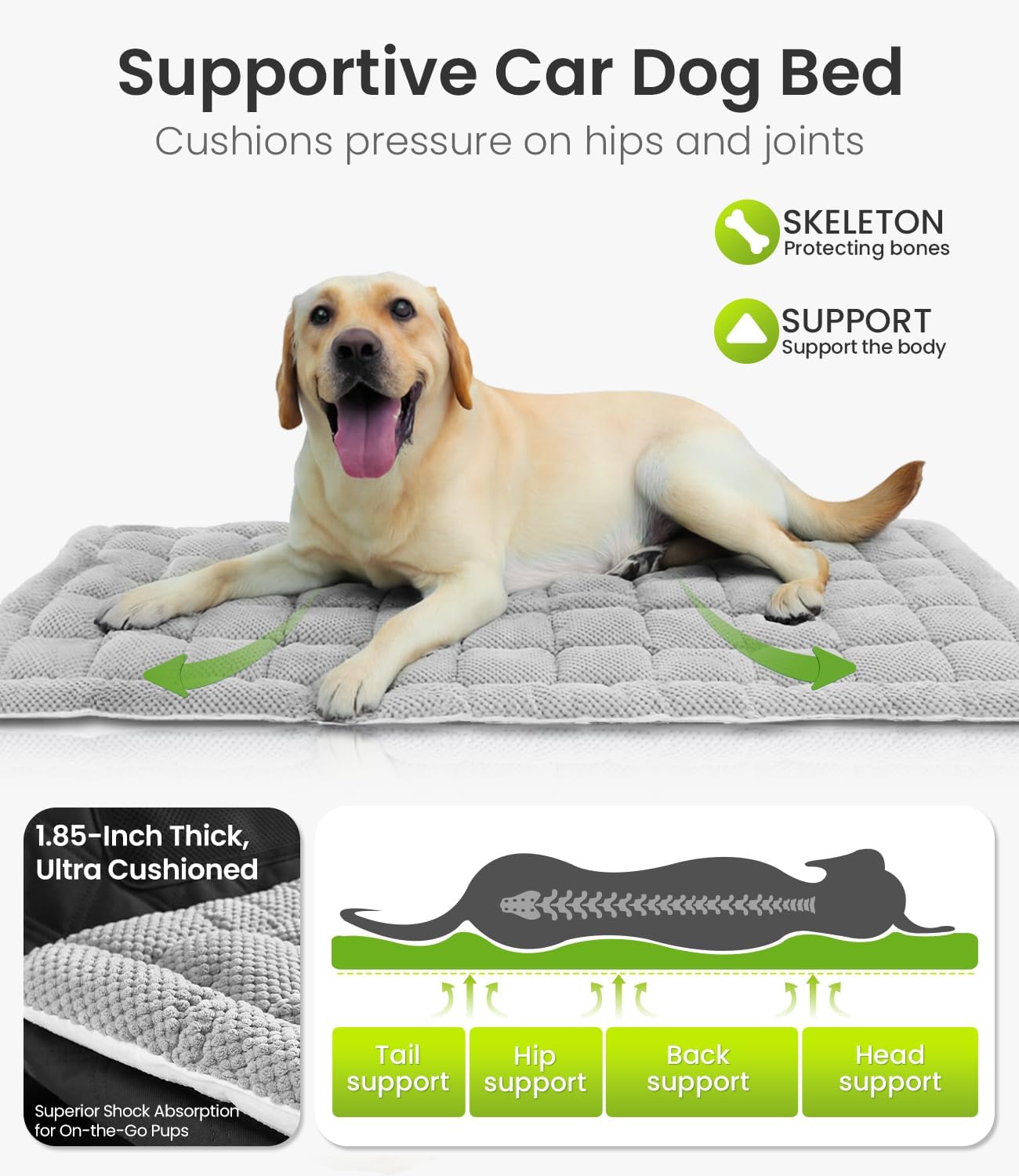 Zanch Thick Supportive Dog Car Bed for Car Backseat, Soft Non-Slip Travel Car Blanket Seat Cover with Joint Protection, Fits SUVs, Trucks & Backseat Extenders [Grey, 52.36"×24.8"]