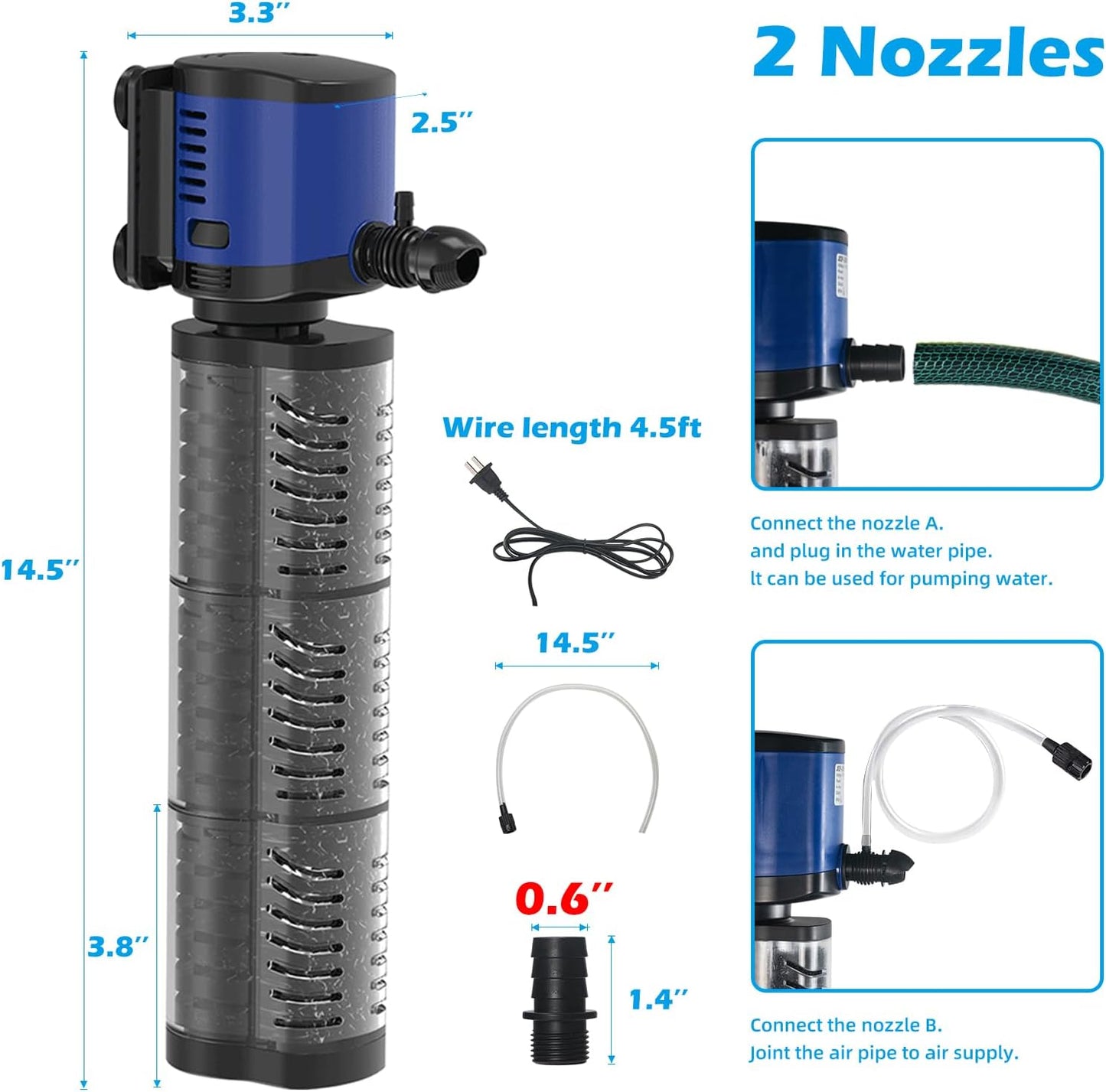 TARARIUM Fish Tank Filter Powerful 400GPH for 75-200 Gallon Large Aquarium Small Pond Fountain, Wave-Maker Submersible Water Pump Turtle Tank Filter for Saltwater & Freshwater System