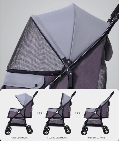 Sunny Sonny Foldable Jogger Pet Stroller with Weather Cover Storage Basket Pet Travel Carrier for S/M Dogs Cats up to 33lbs (Grey)
