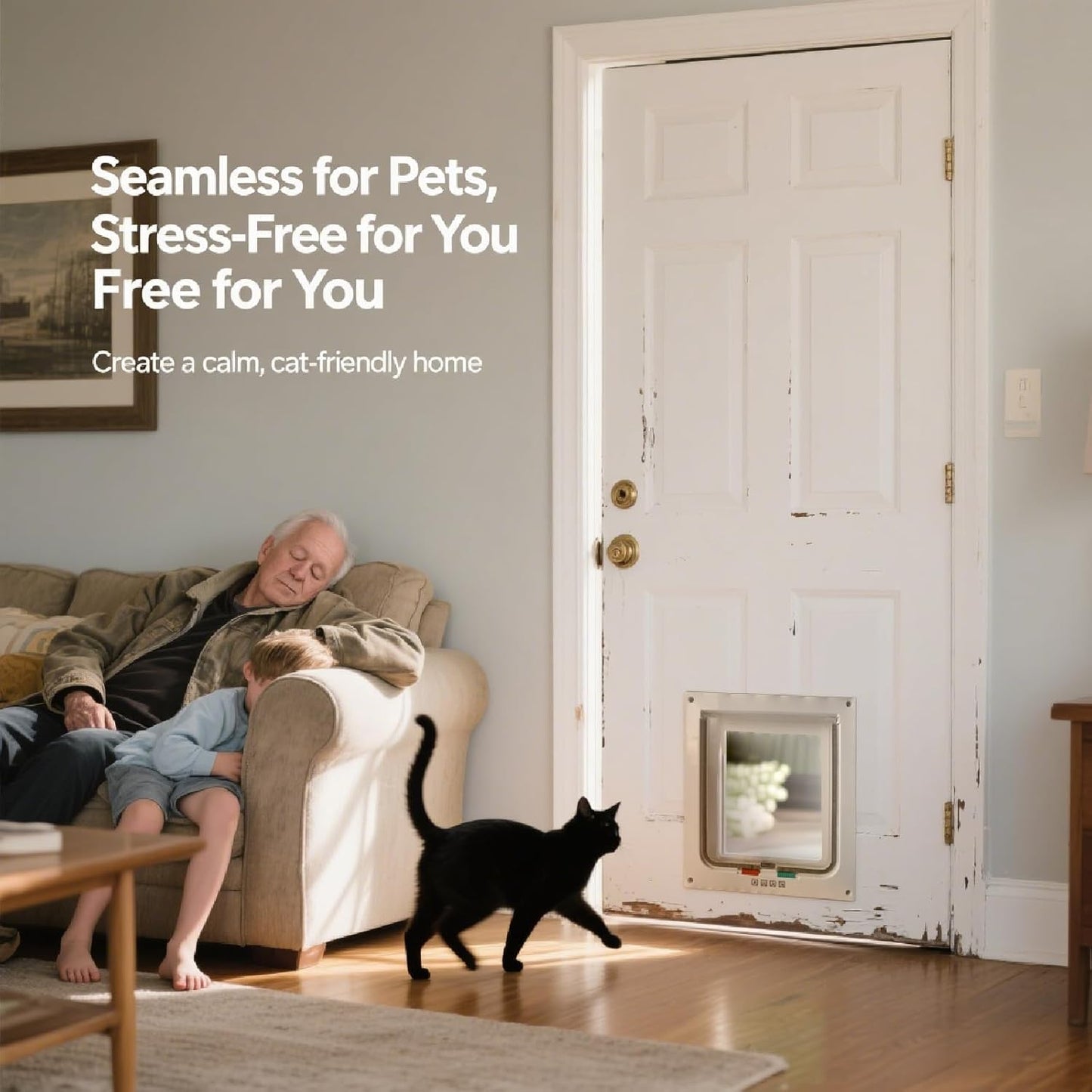 Extra Large Cat Door with 4-Way Lock (Outer Size 11"x9.8"), Weatherproof Flap for Cats & Small Dogs up to 25.5 lbs, White