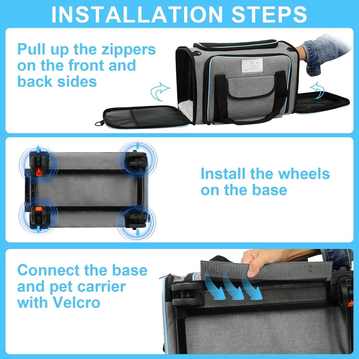 Pet Carrier Airline Approved, Expandable Pet Cat Carriers with Wheels for Dogs, Airline Approved Cat Dog Carrier, TSA Approved Pet Carrier In Cabin, Pet Dog Cat Carrier Soft, Cat Travel Carriers(Grey)