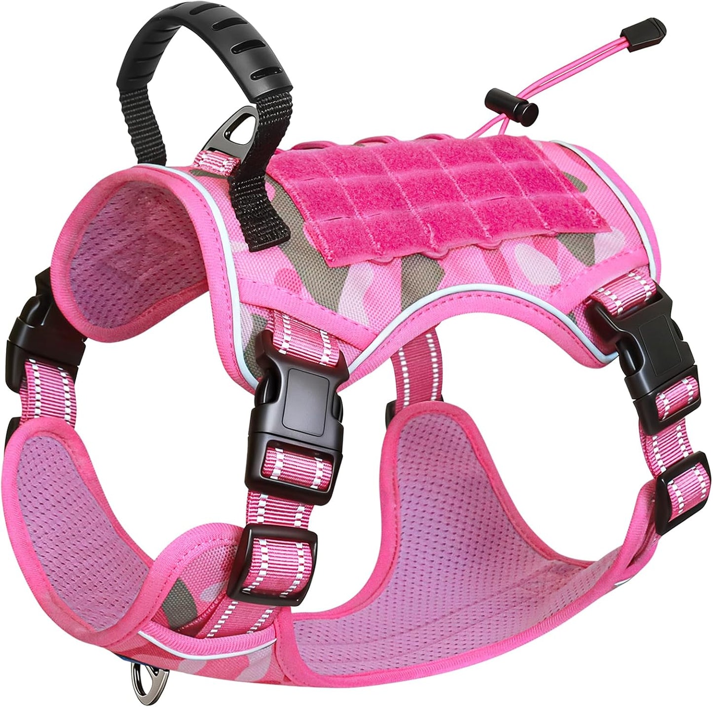 Hotsky Tactical Dog Harness and Leash for Medium Dogs No Pull, Adjustable Military Service Dog Vest Reflective Pet Harness with Control Handle Molle System for Dogs Training Walking(Pink Camo, XL)