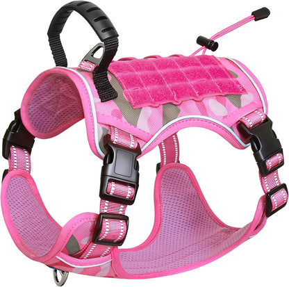 Hotsky Tactical Dog Harness and Leash for Medium Dogs No Pull, Adjustable Military Service Dog Vest Reflective Pet Harness with Control Handle Molle System for Dogs Training Walking(Pink Camo, XL)