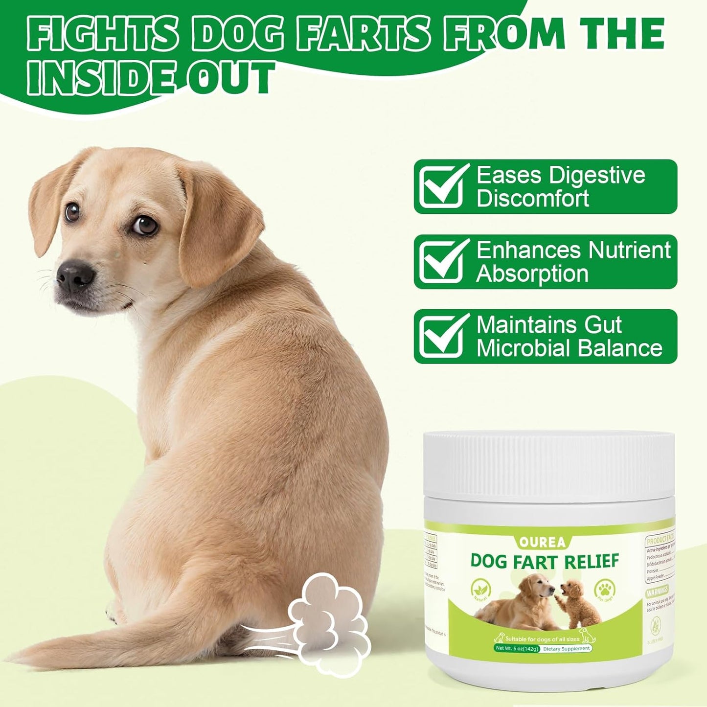 Dog Fart Remedy, Relief Smelly Farts with 4B CFU Pediococcus Acidilactici Probiotics, Digestive Enzymes, Dog Gas Relief to Help Gas & Bloating, Dogs Farts Relief, Dogs Gut Health Digestive Support