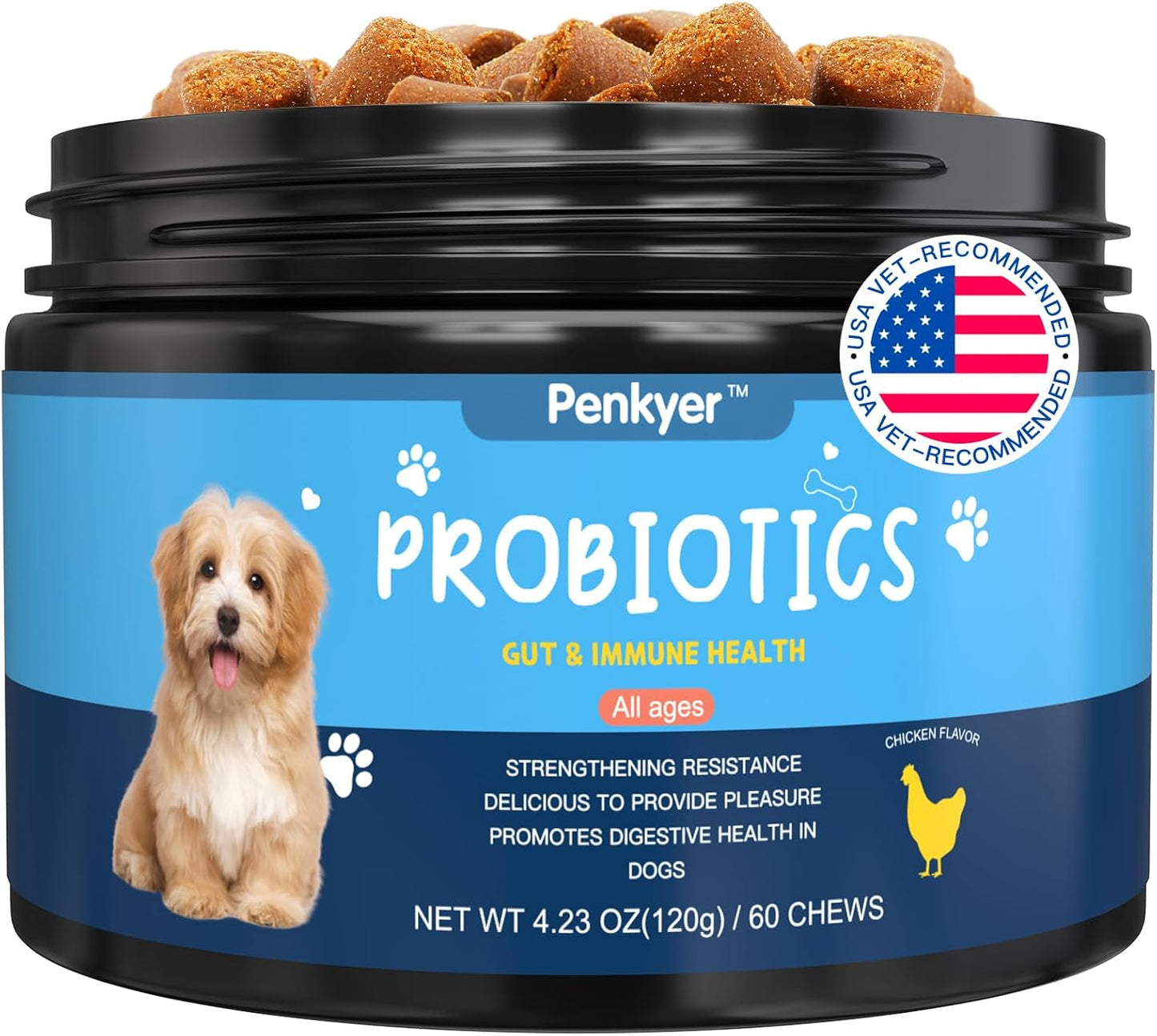 Probiotics for Dogs, Dog Probiotics for Yeast, Itchy Skin and Itchy Ears, Digestive Enzymes with Prebiotics for Digestive Health, Probiotic Chews for Dogs Support Immunity Health - (Chicken 60 Ct)