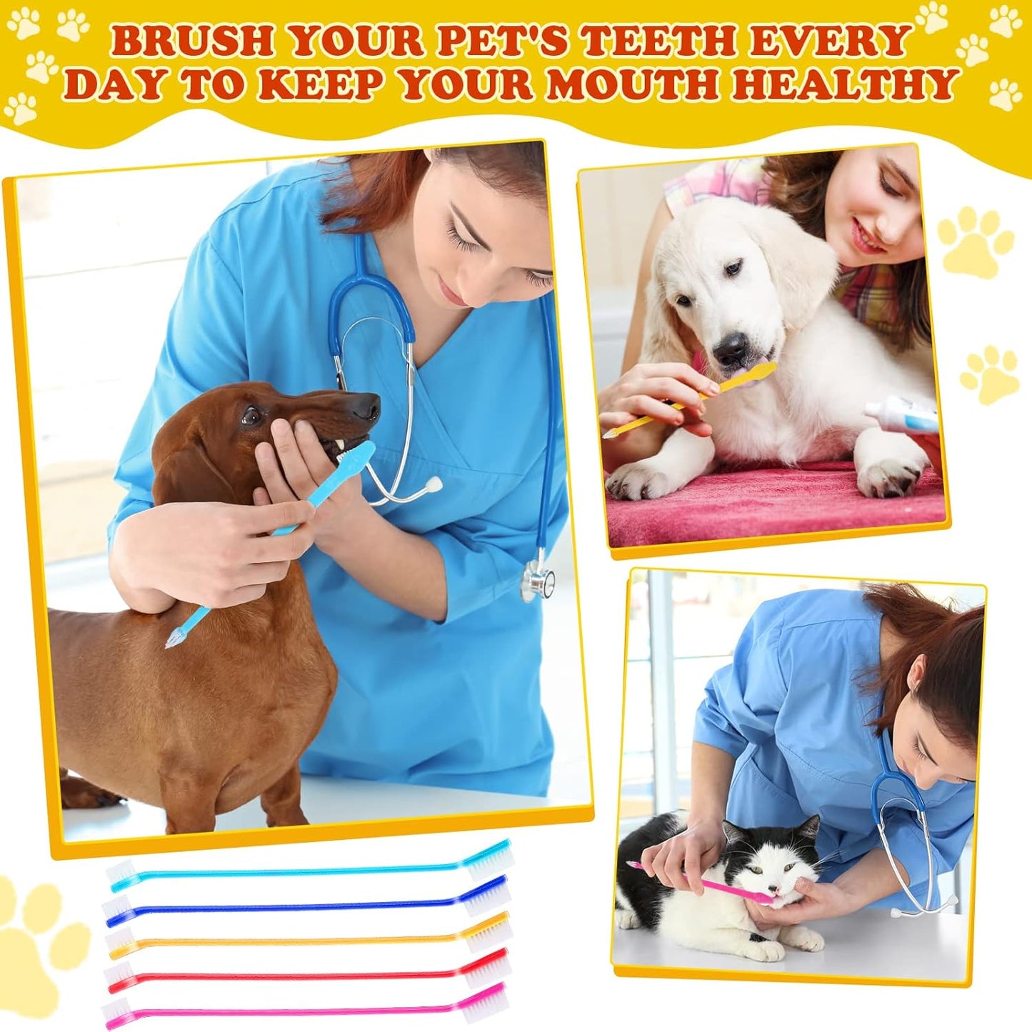 Nuenen 150 Pcs Dog Toothbrush Dual Headed Dental Brushes Puppy Tooth Brushing Kit Long Handle Toothbrush for Large and Small Dogs Cats Most Pets Teeth Cleaning Oral Care Supplies(Vibrant Color)