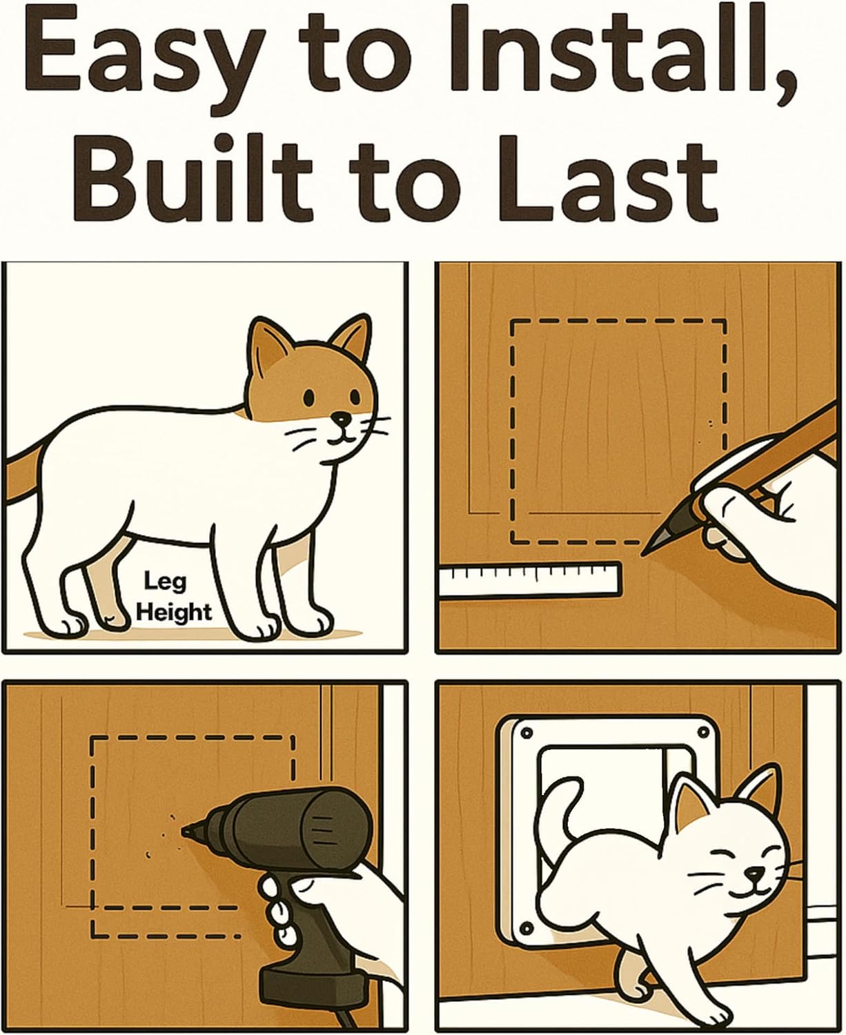 Extra Large Cat Door with 4-Way Lock (Outer Size 11"x9.8"), Weatherproof Flap for Cats & Small Dogs up to 25.5 lbs, White