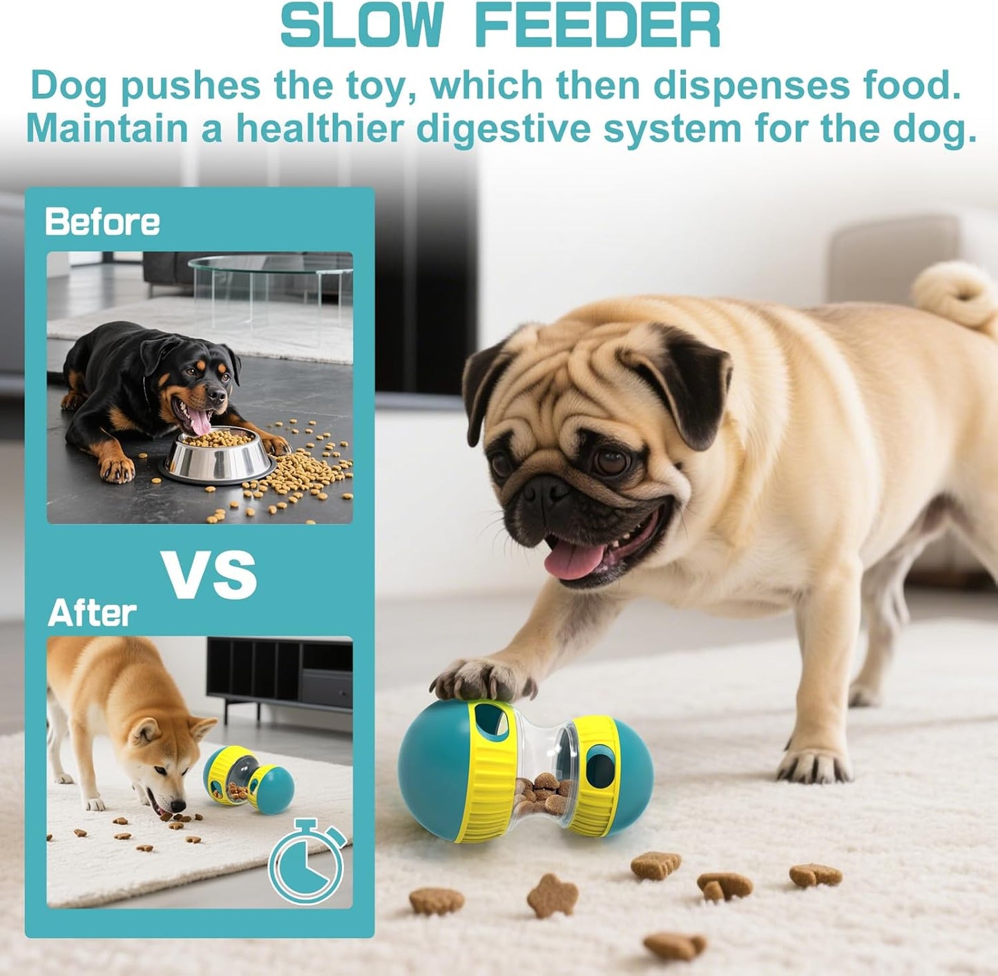 Interactive Dog Puzzle Toys for Indoor Adjustable Food Dispensing Treat Dispenser Ball & Slow Feeder for Large/Medium/Small Dog to Keep Them Busy, Green