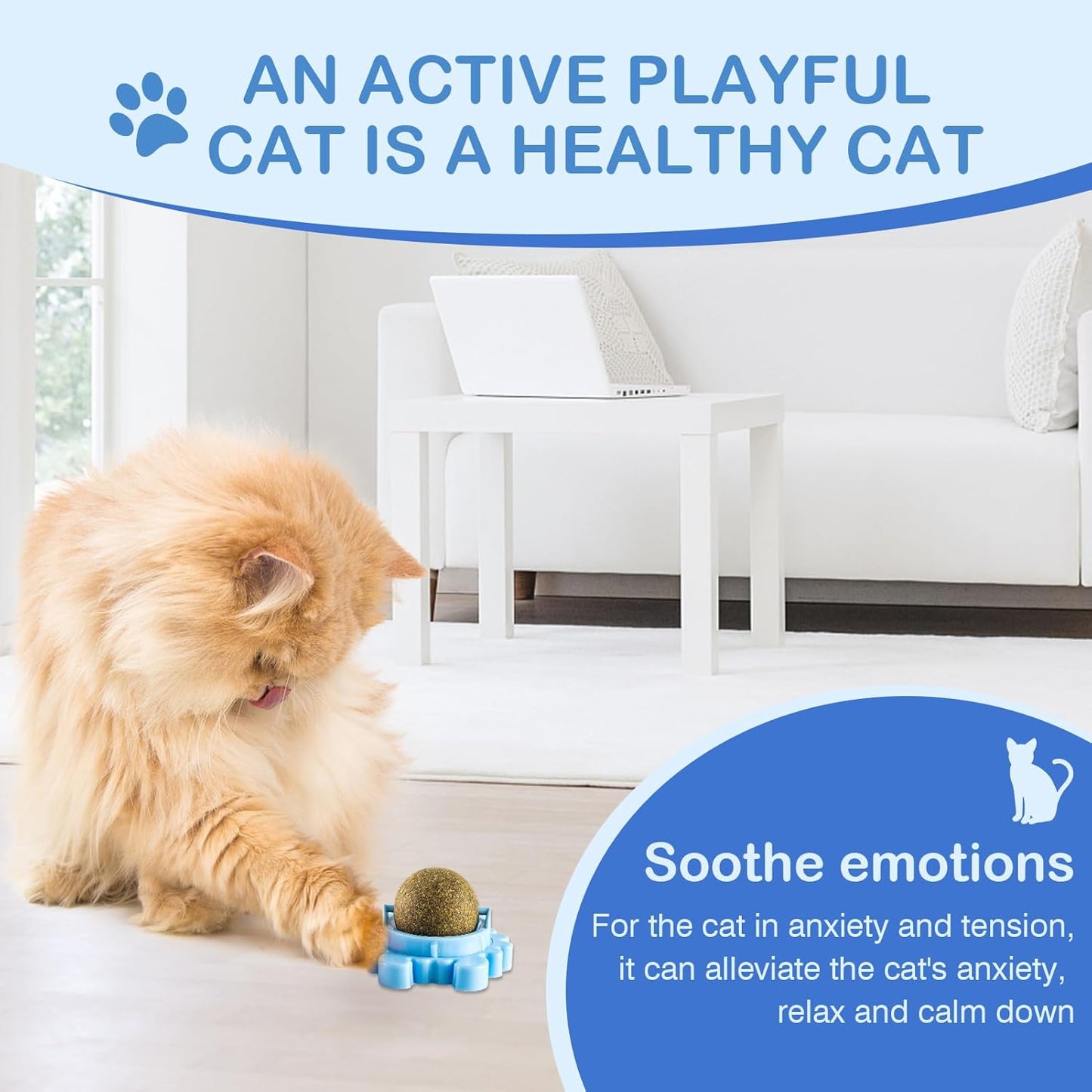 Catnip Balls Wall Interactive Toys Ball 360° Balls for Cats Cat Nip Catnip Toy Anxiety Relief Indoor Edible Cat Nips Organic Ball Rotatable Play Chew Teeth Cleaning 4 Pack