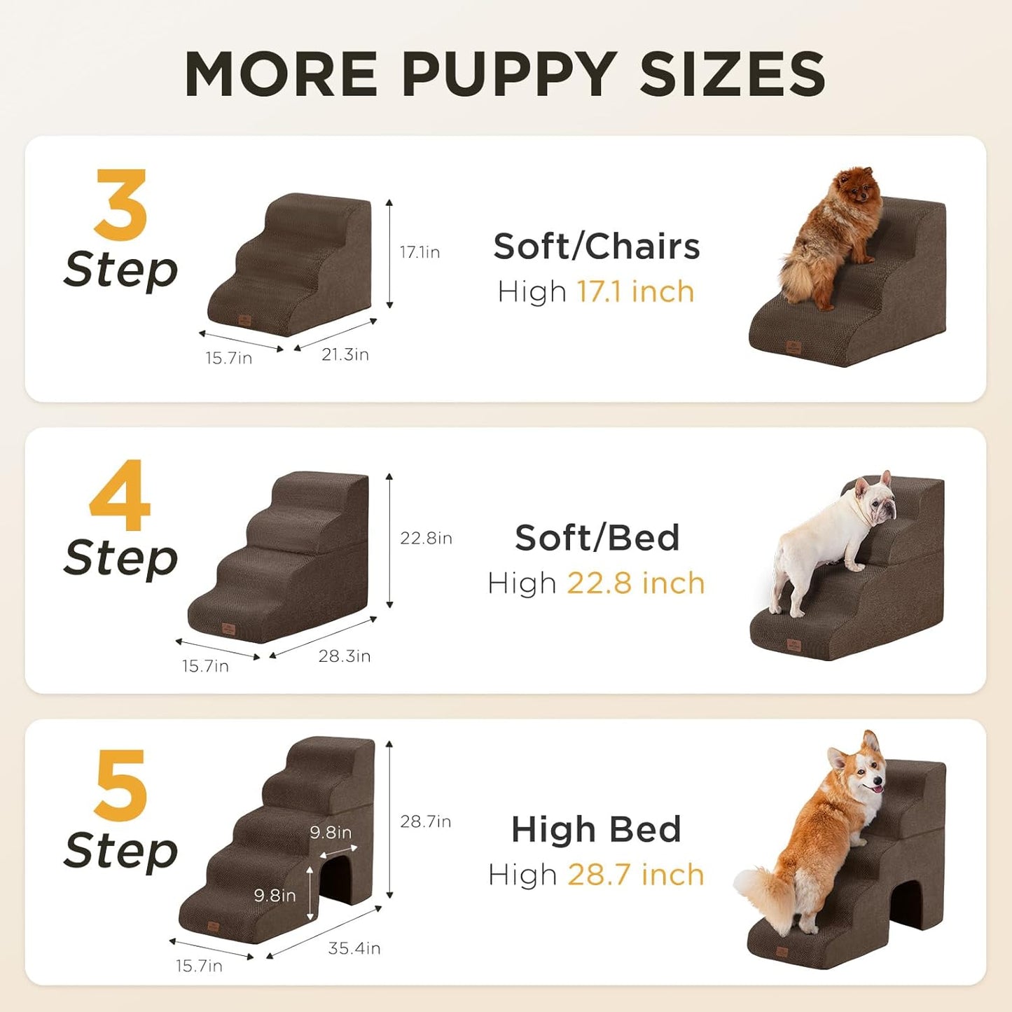 Joydeco Dog Stairs for Bed 22.8" H, 4-Step Pet Steps for Small Dogs and Cats, Dog Steps for High Bed, Non-Slip Balanced Ramp Indoor Pet Stairs,
