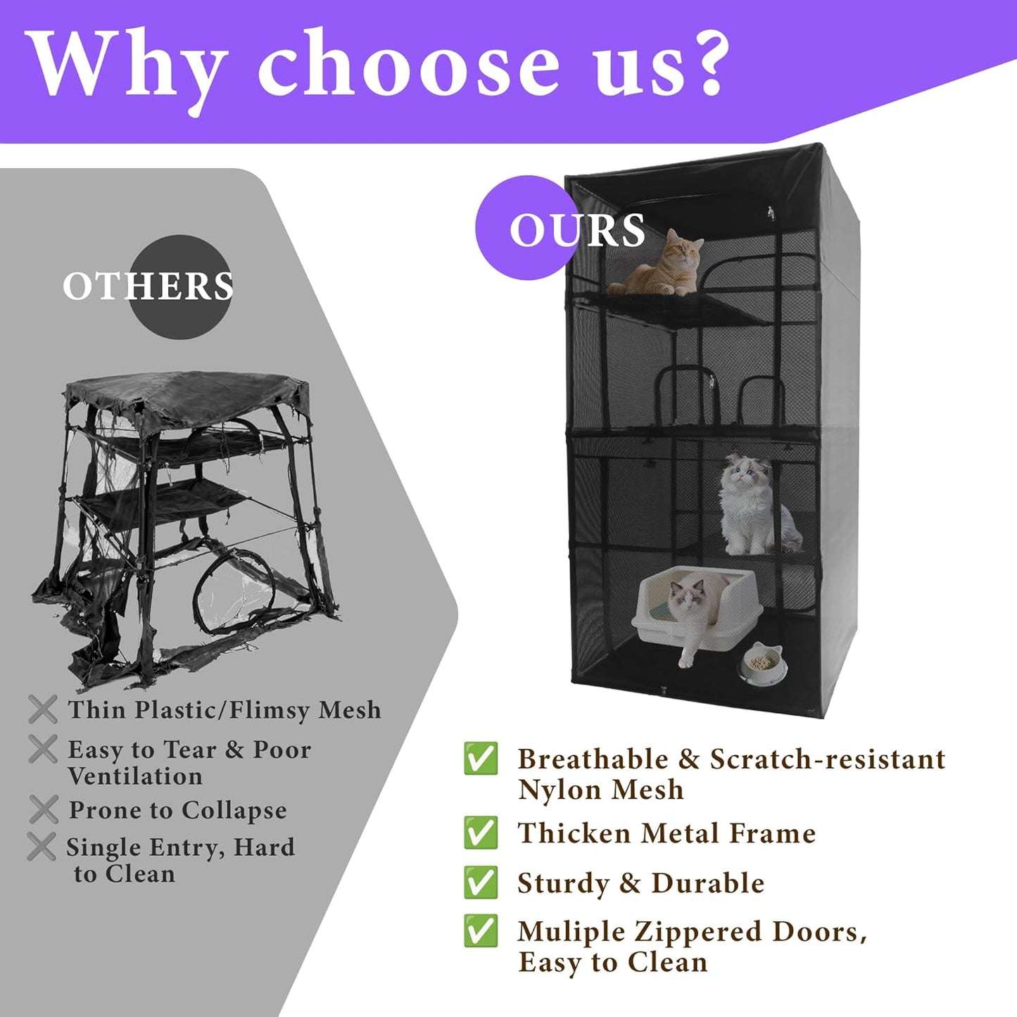 Catio Outdoor Cat Enclosure Window 72.4" H Large Cat Cage with Perches 4 Tiers Cat Patio Playpen Kitten Kennel for Multiple Indoor Cats (36.2“L× 36.2”W ×72.4" H)