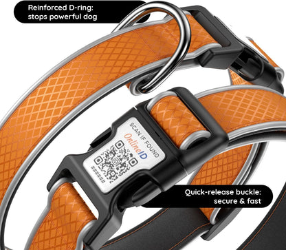 Airtag Dog Collar, IPX8 Waterproof Air Tag Dog Collar Holder | Reflective Ultra-Durable | Soft Padded | Safety Locking Buckle | Fit Miedium Dogs (Orange M(12.6"-19.6"))