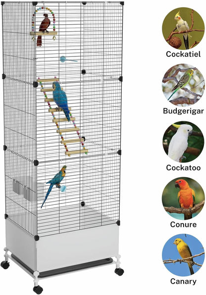 Extra Large Bird Cage, Black Parakeet Cages with Rolling Stand & Wheels, Wide Birdcage for Parrots Cockatiels Conure Budgie Canary Finch Lovebird