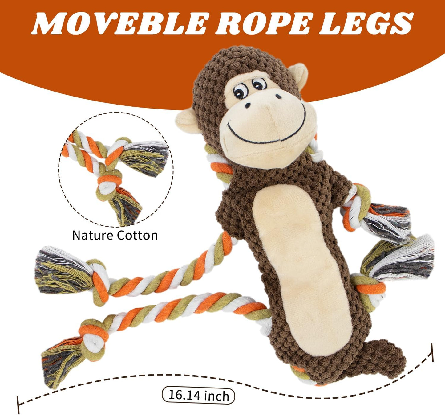 Squeaky Durable Dog Toys, Large Breed Dog chew Toys, Interactive Toys, Stuffed Plush Puppy Toy with Crinkle Paper for Small, Middle, and Big Dogs, Monkey Dog Toy,Orangutan Shape