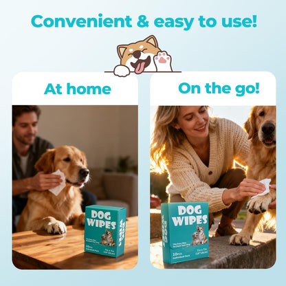 Dog Wipes, Pet Grooming Cleaning Wipes for Dogs, 7x7 Inch, 40 Count Individual Packs, Hypoallergenic Unscented for Face, Paws, Body