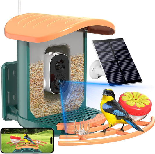Bird Feeder with Camera, 2K HD Camera Birds Feeder with AI Bird Recognition, Solar Powered Smart Birdfeeder with App Control, Color Night Vision, Gift Box Package, Easy Install & Family Sharing