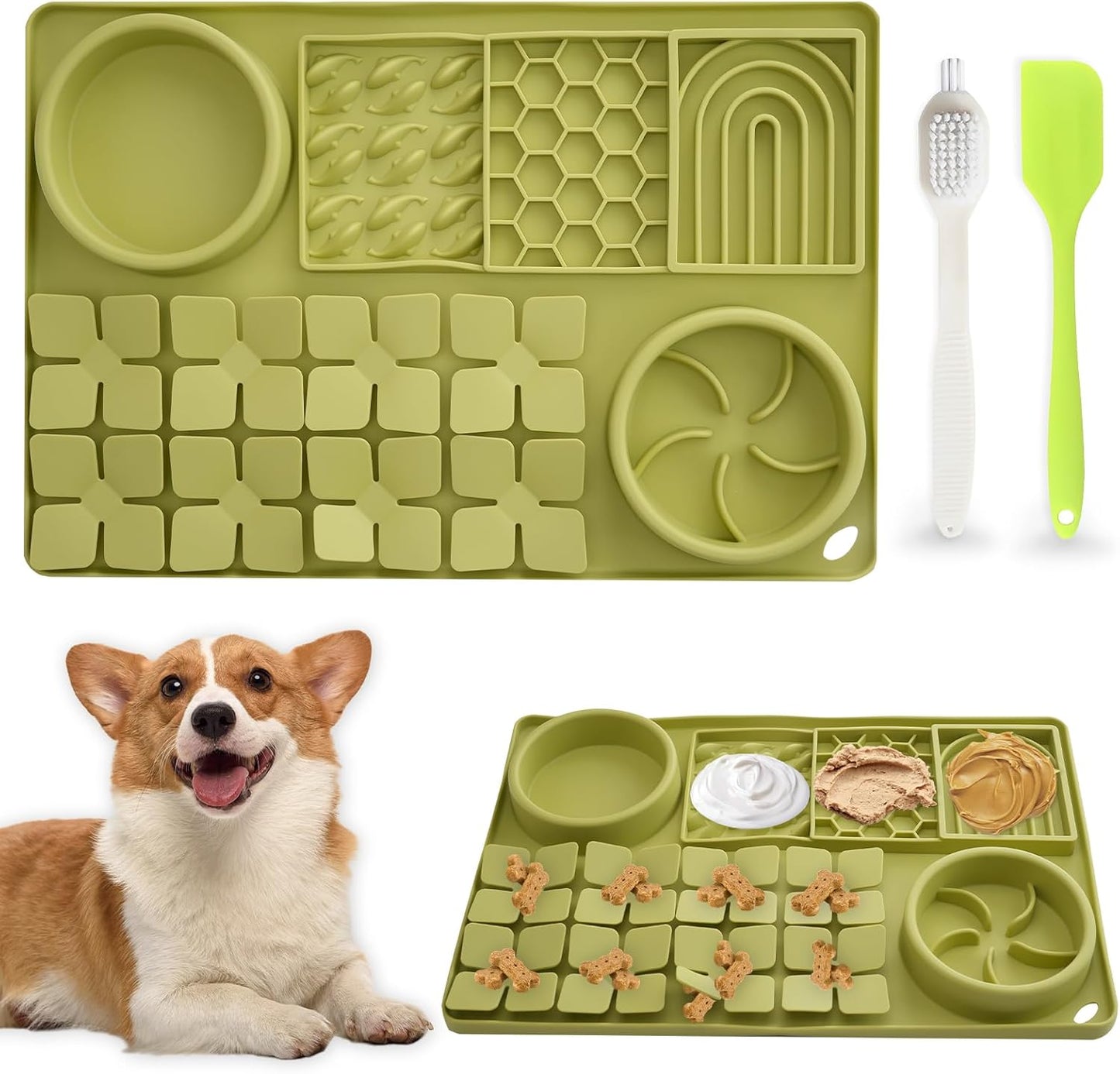 Lick Mat for Dogs, Silicone Slow Feeder Bowl for Food and Water, Licking Pad with Suction Cups for Yogurt Peanut, Snuffle Mat Puzzle Toys Food Treat for Dog Anxiety Relief Training