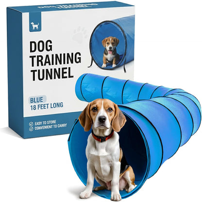 Houseables Dog Tunnel, Dog Agility Tunnel, Agility Equipment, Puppy Obstacle Course, Pet Playground, Crawling, Small, Medium, Large, Indoor/Outdoor, Play, Pop Up Set, Exercise Tube, Toy, Blue, 18 Feet