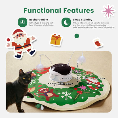 Gardner Pet Christmas Cat Toys, Chargeable 5 in1 Hide and Seek Automatic Interactive Cat Toy, Moving Ambush Feather, Track Balls,Indoor Exercise Kicker 24 inch Cover for All Breeds, 1200mAh