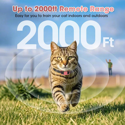 Cat Shock Collar Smallest Cat Training Collar with Remote 2000ft Range Electric Cats Bark Collar with Shock, Vibration, Beep 3 Modes to Stop Meowing, Waterproof, Rechargeable,Pink
