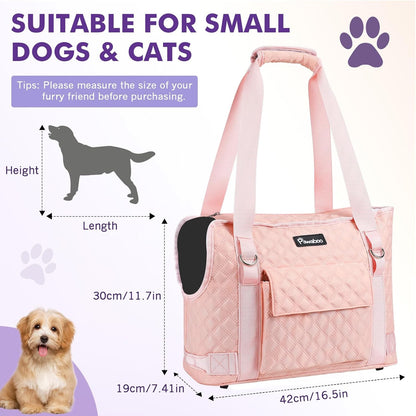 Pawaboo Dog Purse Carrier for Small Dogs with Pocket, Lightweight Dogs and Puppies Tote Bag Carrier, Dog Carriers Soft Sided for Puppy Cat Rabbit, Shopping Travel Puppy Carriers Under 11 LBS, Pink
