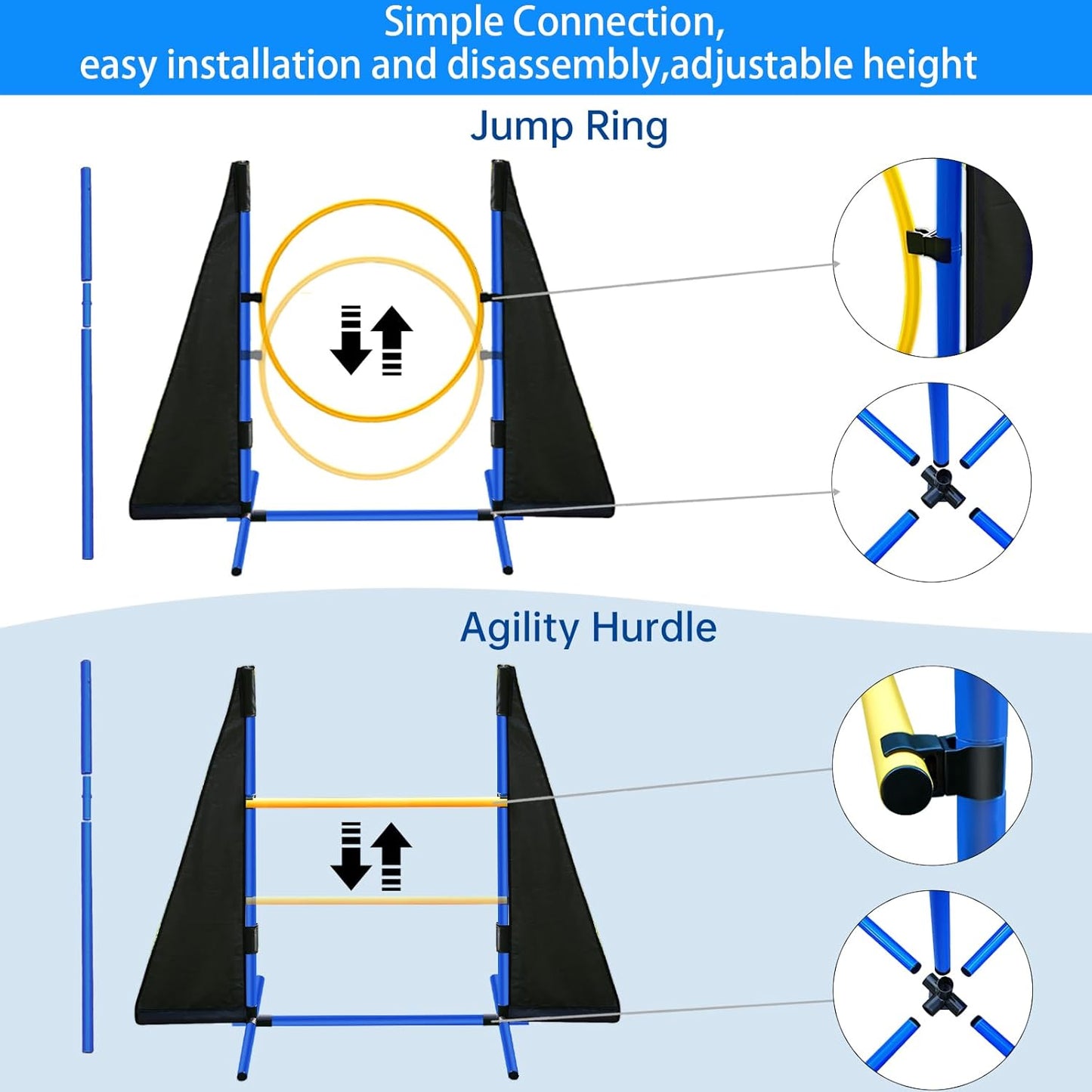 Dog Agility Course Backyard Set - Includes 2x10ft Tunnels, 2 Agility Hurdles,1 Jump Ring,1 Weave Pole, 1 Pause Box | Perfect Dog Agility Equipment for Obstacle Course | Easy Setup & Storage
