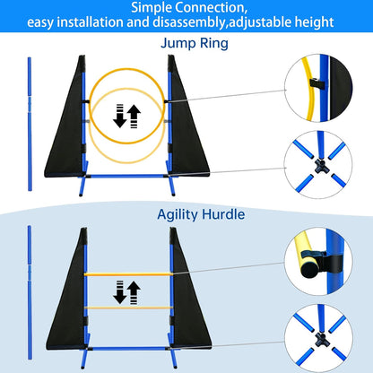 Dog Agility Course Backyard Set - Includes 2x10ft Tunnels, 2 Agility Hurdles,1 Jump Ring,1 Weave Pole, 1 Pause Box | Perfect Dog Agility Equipment for Obstacle Course | Easy Setup & Storage
