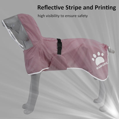 MAMORE Dog Raincoat Waterproof, Lightweight Adjustable Dog Rain Coat Hooded Poncho with Reflective Strip for Large Medium Small Dogs (Pink, X-Large)