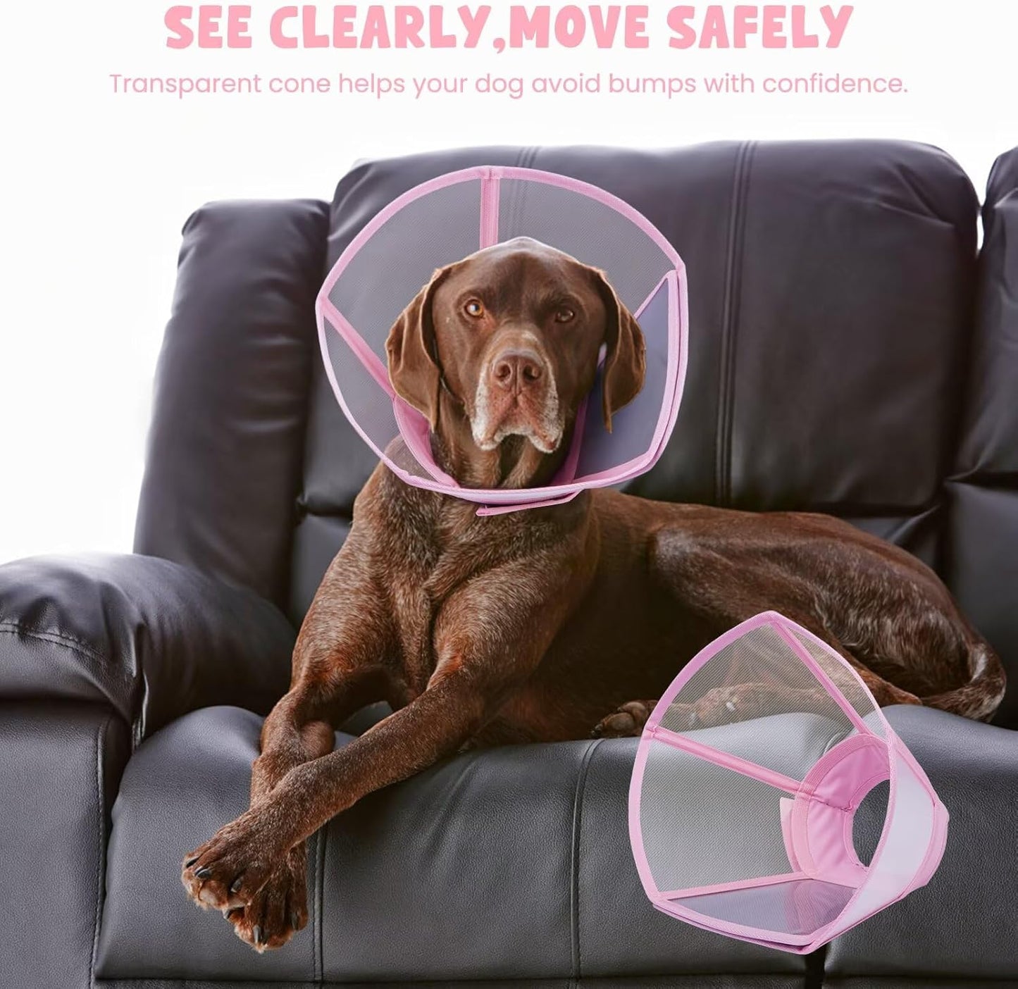 Dog Cone Collar for Dogs After Surgery,Transparent Dogs Cone Stop Licking,Foldable Dog Recovery Collars & Cones Anti-Bite Lick Protective Wound,Protective Elizabethan Collar Alternative,Pink,M