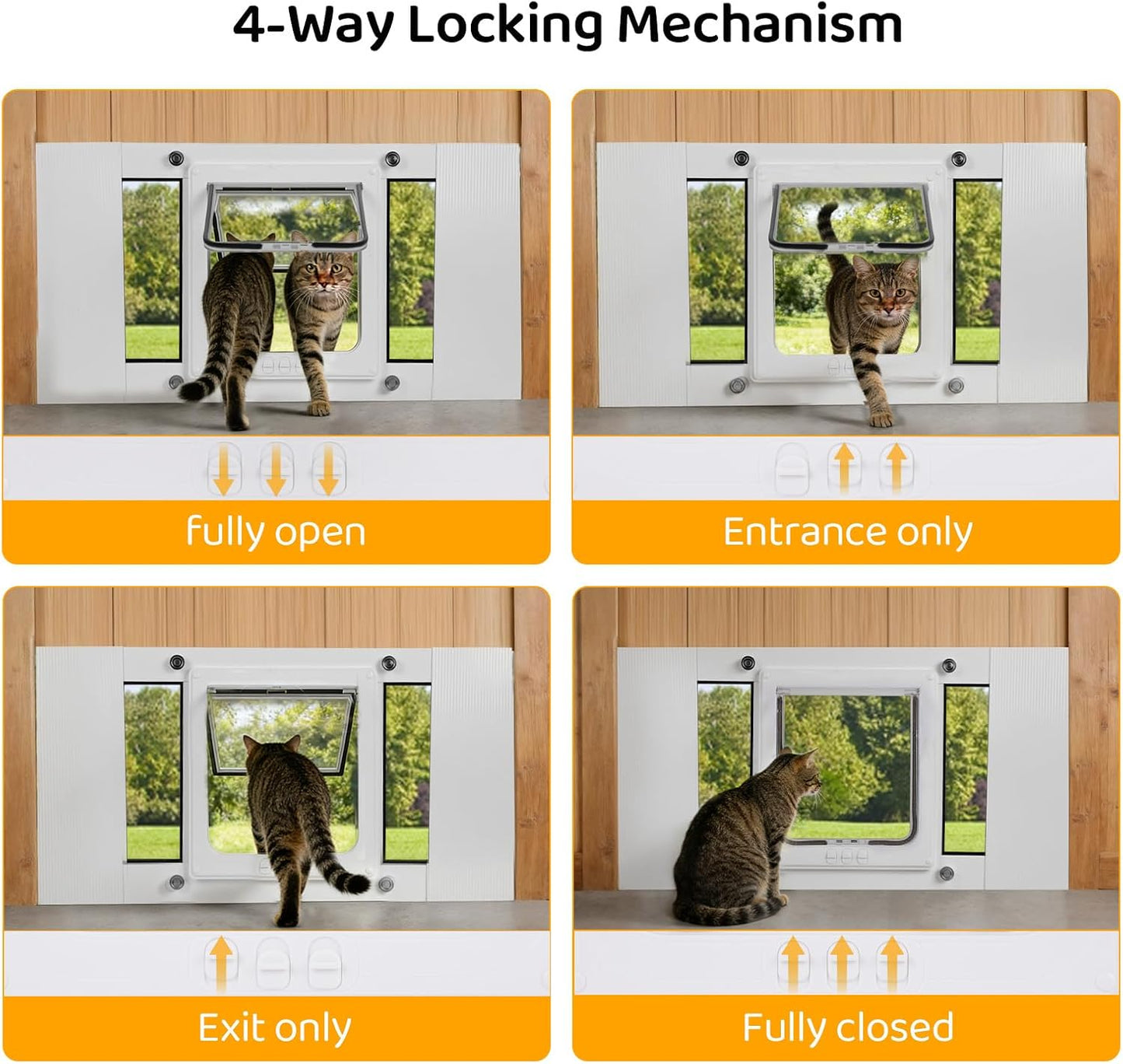 Full-Size Cat Door for Window Weatherproof,Fits 32"-36" Width Windows,Quick Install with No Damage,4 Locking Mechanisms,Magnetic Closure Cat Window Door,Aluminum Frame Pet Door for Window