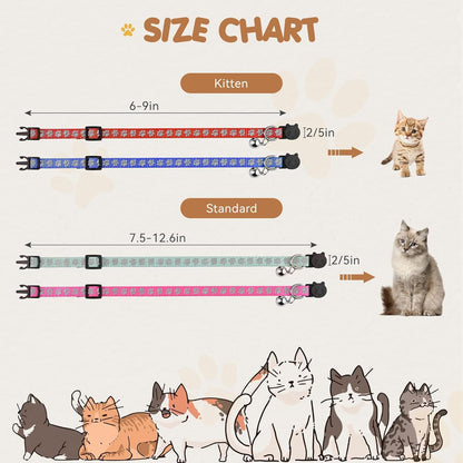 16 PCS Breakaway Cat Collars with Bells Reflective Cat Collar Safety Nylon Kitten Collars Cat Collars for Girl Boy Cats(6"-9")