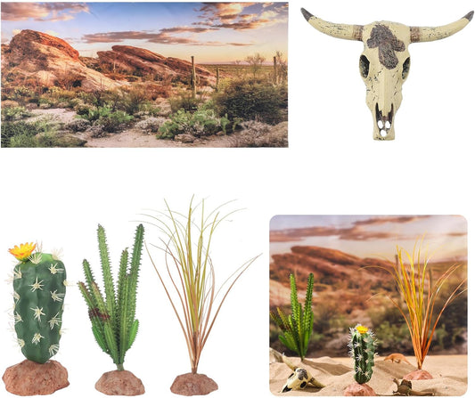 Bearded Dragon Tank Background 35 x 17 Inches Reptile Habitat Terrarium Background Blue Sky Cactus Sun and Desert Rain Forest Plant for Lizard Chameleon Gecko Snake Amphibian Terrarium Decor