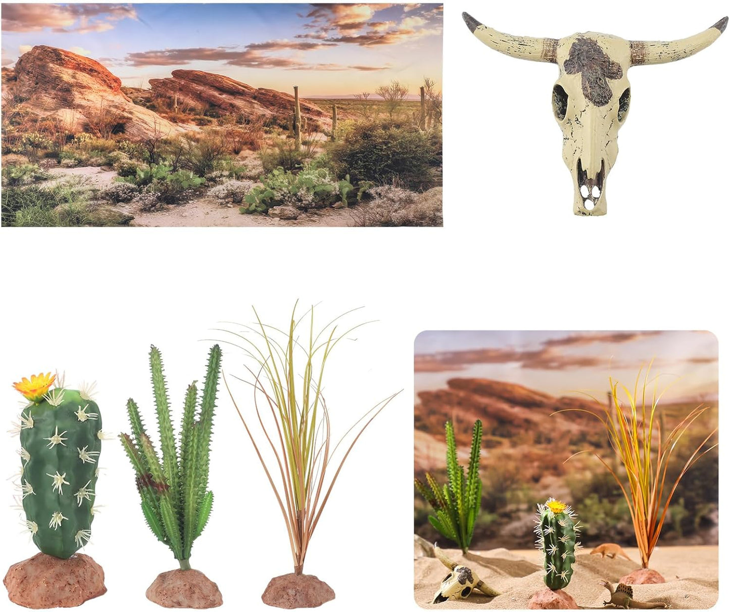 Bearded Dragon Tank Background 35 x 17 Inches Reptile Habitat Terrarium Background Blue Sky Cactus Sun and Desert Rain Forest Plant for Lizard Chameleon Gecko Snake Amphibian Terrarium Decor