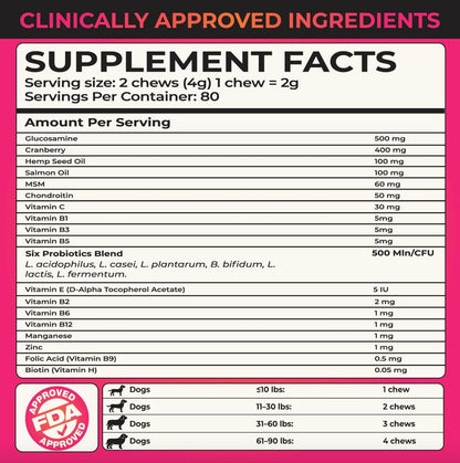 Caspi 10-in-1 Dog Multivitamin with Probiotics – Joint Health, Itching & Skin Relief, Omega-3 Salmon Oil, Glucosamine, Vitamins & Minerals – Daily Chew Supplement for Dogs – 160 Soft Chews