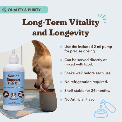 Natural Dog Company Omega 3 Fish Oil for Senior Dogs Supplement – Support Mobility, Skin, Coat, Heart & Brain, with Turmeric, Salmon & Fish Oil for Aging Dogs, Liquid Canine Supplement, 16oz