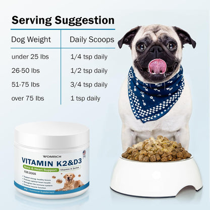 Vitamin K2 & D3 Supplement for Dogs – 60g | Vitamin Complex Supports Strong Bones, Cardiovascular Health, & Immune Function | Vitamins K for Dogs, Vitamins K1 & K2 (MK4 & MK7) + Vitamins D3