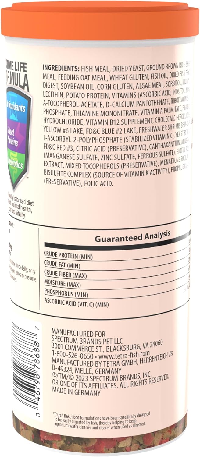 Tetra Goldfish Flakes, Nutritionally Balanced Diet for Aquarium Fish, Vitamin C Enriched Flakes, 8.81 Ounces