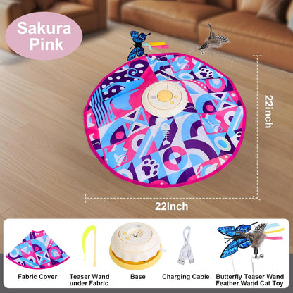 Wn's Day Rechargeable Cat Toys,Hide and Seek Game Interactive Cat Toys for Indoor Cats,Moving Wand Feather Cat Stimulation Toys,Touch Activated Cat Enrichment Toys for Bored Indoor Adult Cats(Pink)