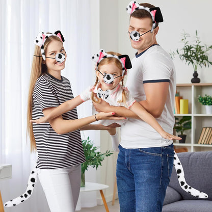 XEPST Animal Dalmatian Costume Kids Set, Dog Ears and Tail Set with Dalmatian Ears Headband and Dog Tail for Animal Costume Cosplay Birthday World Book Day Halloween Fancy Dress Party, Black and White