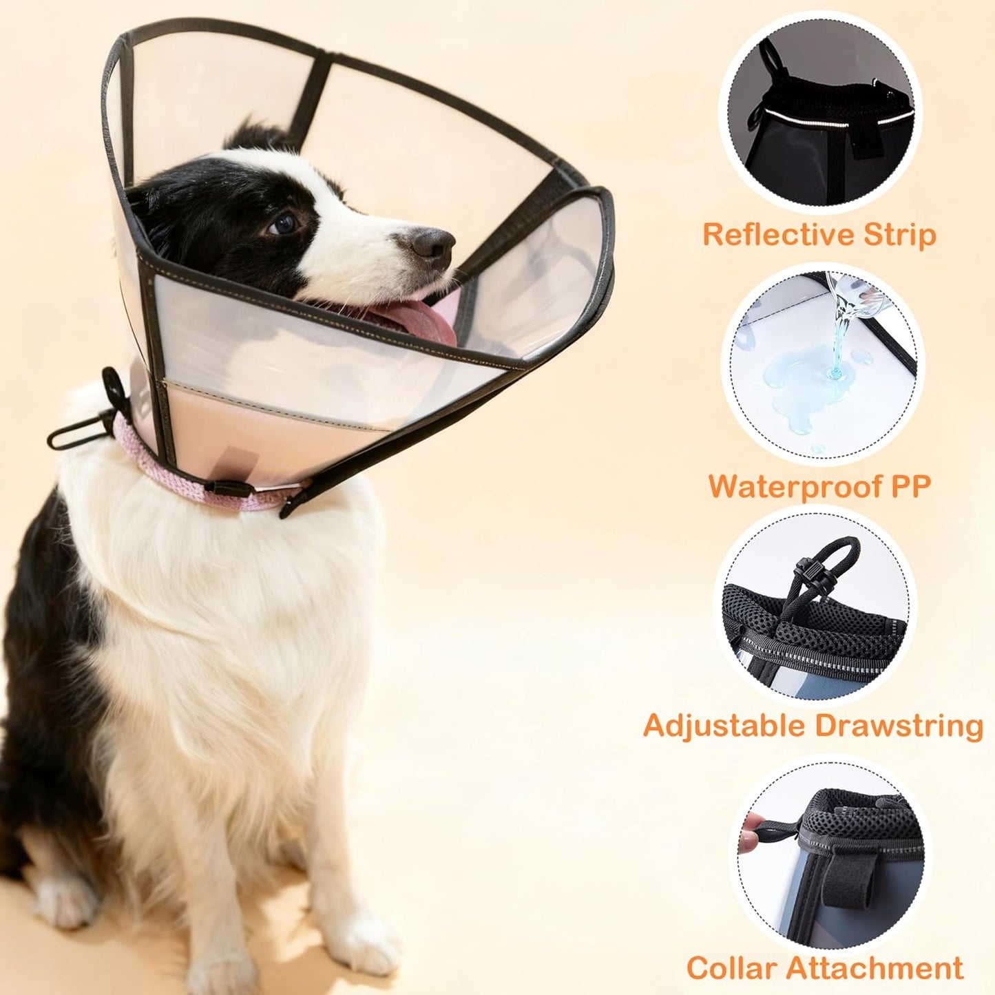 Soft Dog Cone, Stop Licking Deep Pet Recovery Collar After Surgery for Large Medium Dogs, Clear Plastic Breathable Elizabethan Head Neck Circle, Adjustable Comfortable Cones 25cm /10" Long (L Pink)