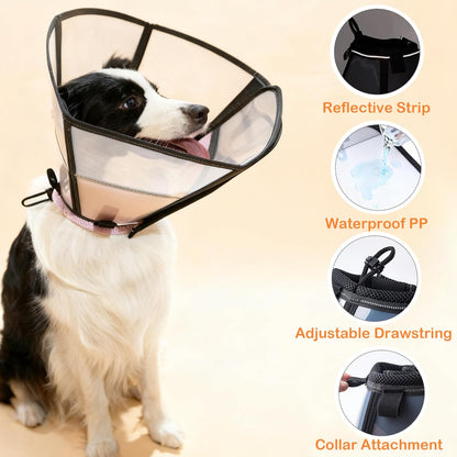 Soft Dog Cone, Stop Licking Deep Pet Recovery Collar After Surgery for Large Medium Dogs, Clear Plastic Breathable Elizabethan Head Neck Circle, Adjustable Comfortable Cones 25cm /10" Long (L Pink)