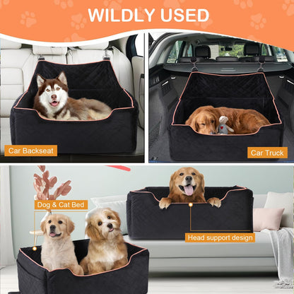 Dog Car Seat for Large Medium Dogs, Detachable Washable Dog Booster Seat Under 55lbs, Pet Car Seat Travel Bed with Thick Cushion and Safety Belt