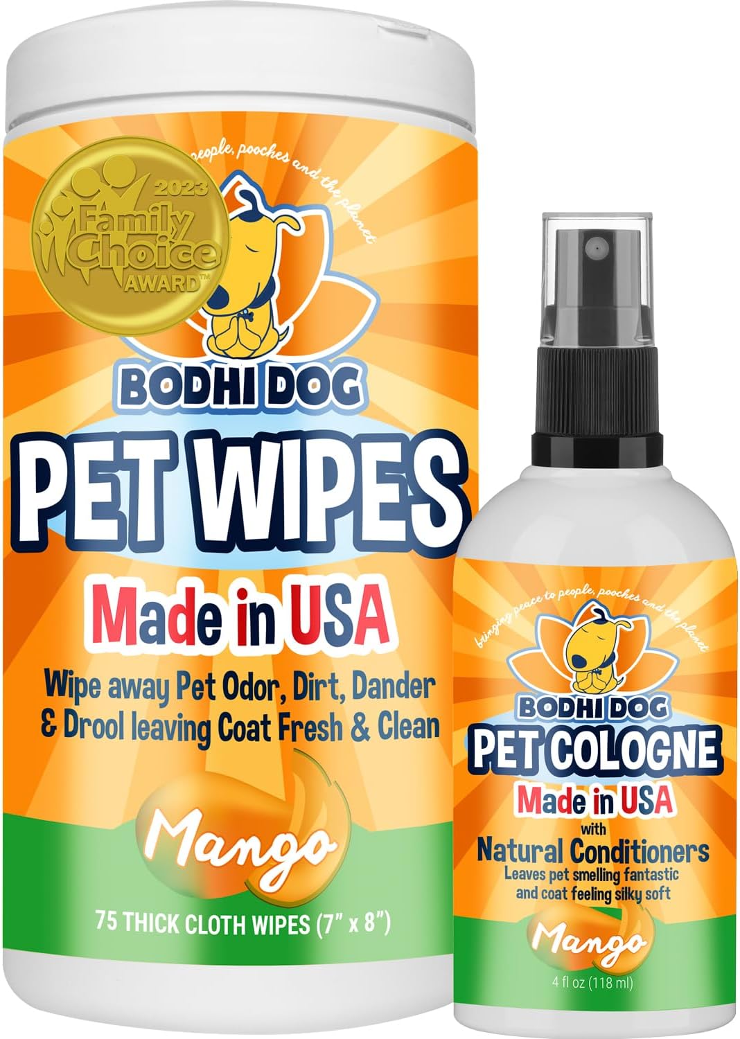 Bodhi Dog Pet Wipes Mango 75CT + Mango Dog Cologne 4oz