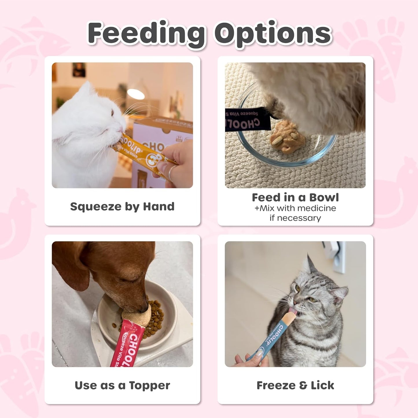 Choolip Squeeze Vita Stick Lickable Cat and Dog Treats – 49-Count Variety Pack with Multivitamins, Soft Squeezable Paste for All Life Stages, Supporting Overall Health - Box with 7 Pouches