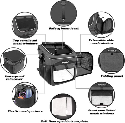 Dog Bike Basket Carrier, Expandable Foldable Soft-Sided Dog Carrier, 2 Open Doors, 5 Reflective Tapes, Pet Travel Bag,Dog Backpack Carrier Safe and Easy for Small Medium Cats and Dogs(Black)