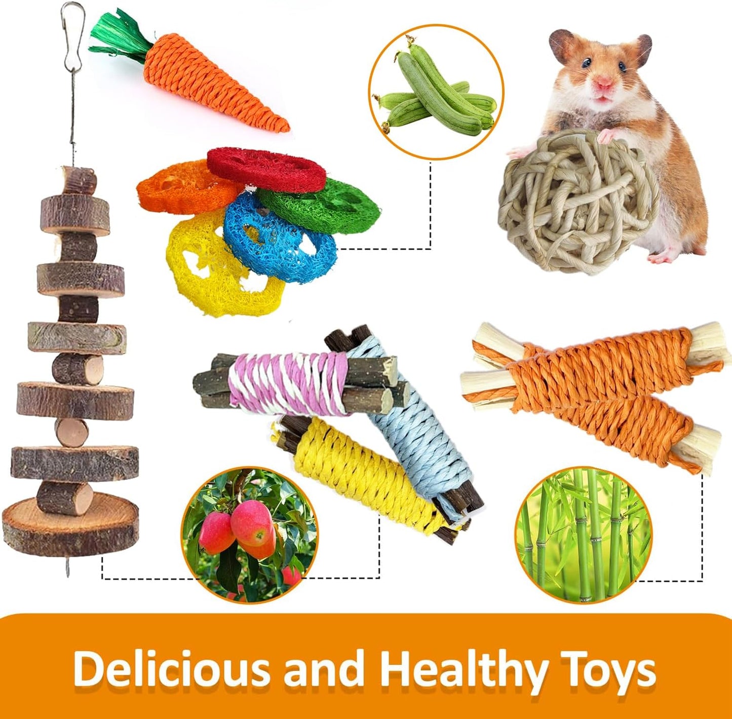 Toys for Rabbit Toys Bunny/Guinea Pig Toys,Bunny Chew Toys for Teeth, Natural Rabbit Toys Apple Wood,Handmade for Guinea Pig Hamster Rat Chinchilla Small Animals Teeth Grinding 20 Pack