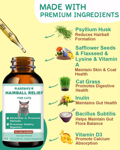 Hairball Treatment for Cats - Cat Hairball Remedy - with Natural Ingredients & Vitamins - Kitten Furball Treatment - Supports Skin & Coat, Digestion - Cat Grass Flavor