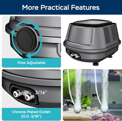 AquaMiracle Aquarium Air Pump Super Quiet Fish Tank Air Pump, 6W/10W 190GPH/317GPHAquarium Bubbler Hydroponics Air Pump Oxygen Pump Pond Aerator