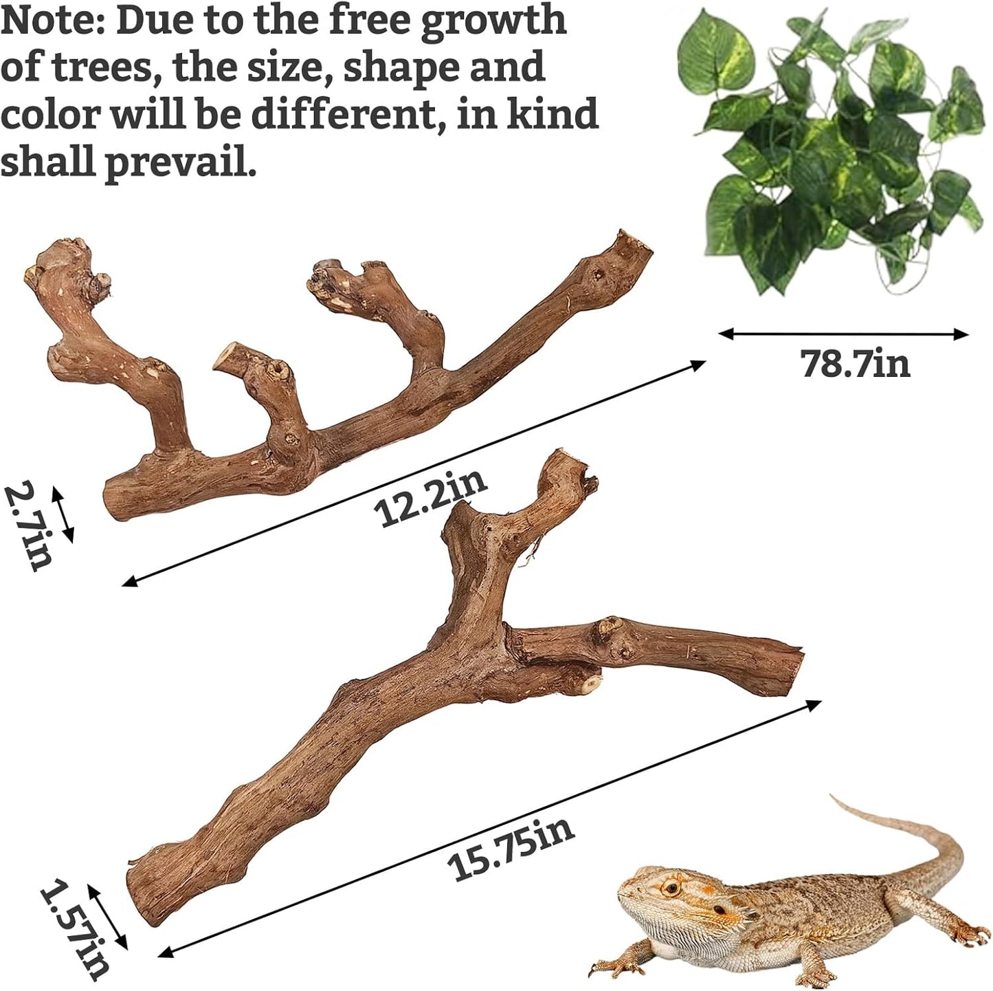 VCEPJH Snake Climbing Branch, 2Pcs Reptile Wood Natural Cork Log and 4 Pcs Reptile Plants, Climbing Wood Branch Terrarium Hanging Fake Plant Leaves for Snake Leopard Gecko Lizard Chameleon