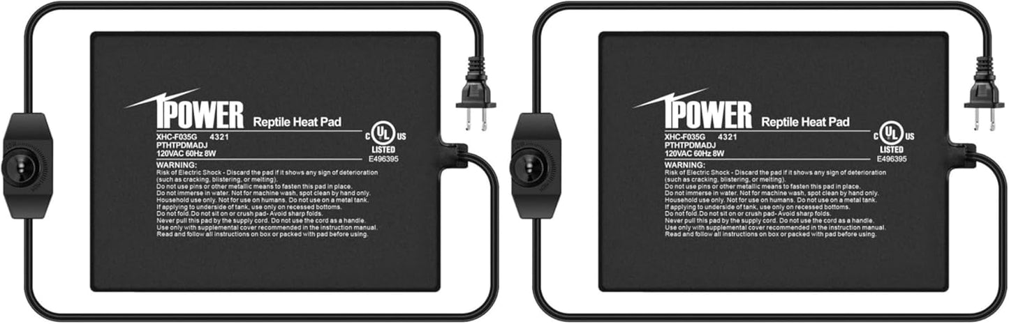 iPower 6 by 8 Inch Reptile Heating Pad with Temperature Adjustable Controller Knob, Under Tank Warmer Terrarium Heat Mat for Reptiles and Amphibians (Pack of 2)